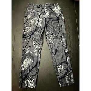 Lafayette 148 Blue Stanton Butterfly Print Tapered Zip Denim Ankle Pants